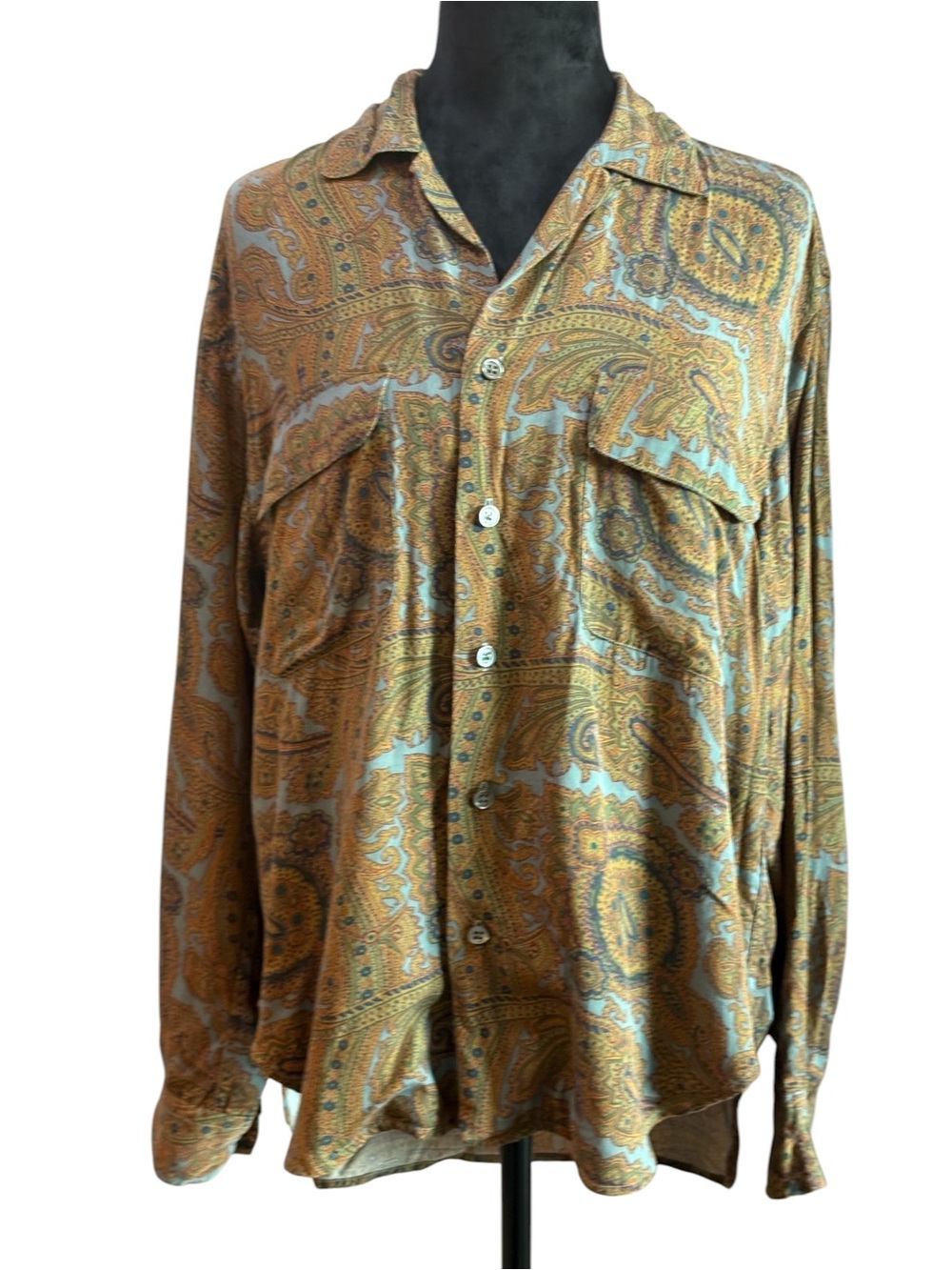 90’s Ralph Lauren Women 6 Brown Blue Green Paisley Button up Blouse Hong Kong